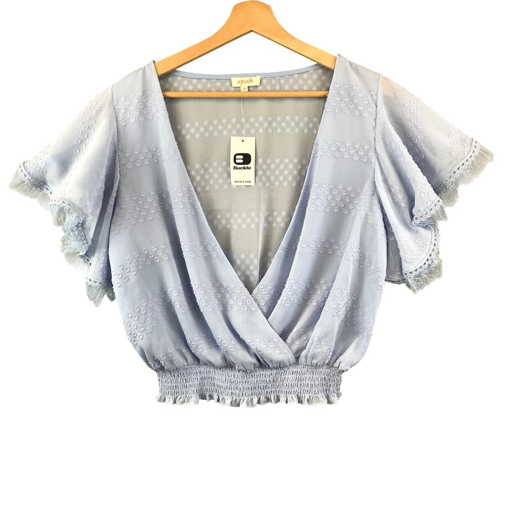 New a Peach Buckle Powder Blue Chiffon Layer Top M Flutter sleeve